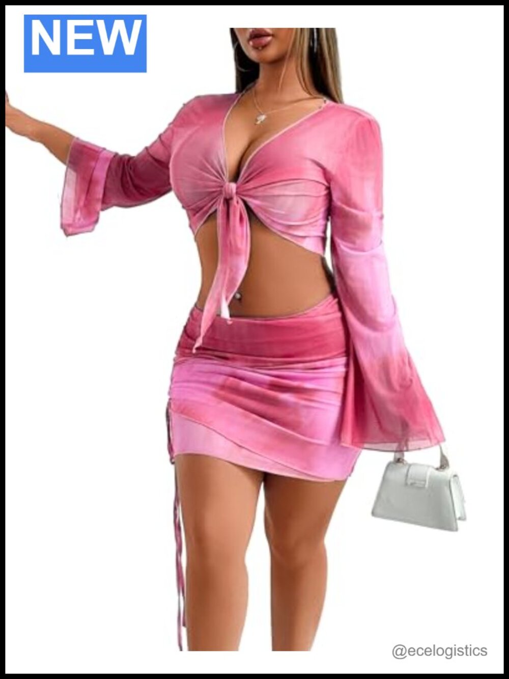 2 Piece Skirt Set Going Out Club Outfits Sexy Rave Mini Skirt Tie Front